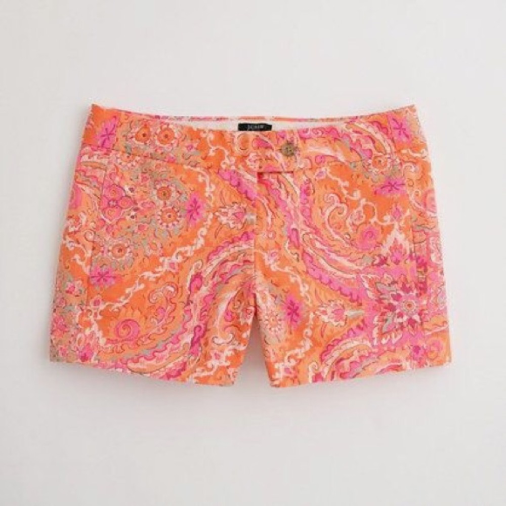 J Crew 3” Orange and Pink Printed Chino Shorts